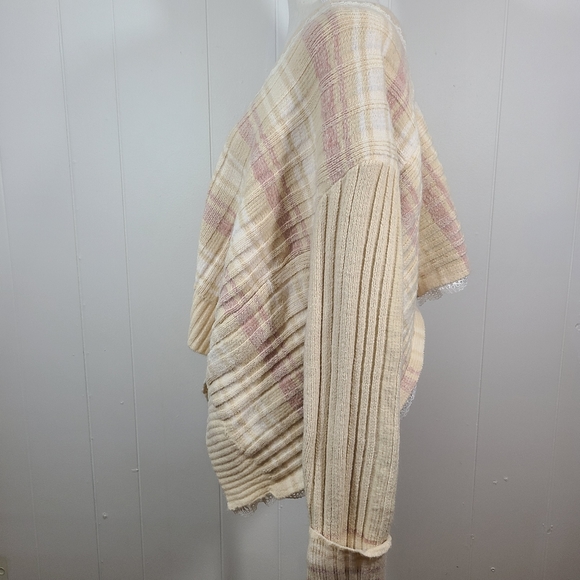 POL Chunky Knit Sweater Lace Stripe Rib Sharkbite High Low V Neck Boxy Oversized - Picture 6 of 12